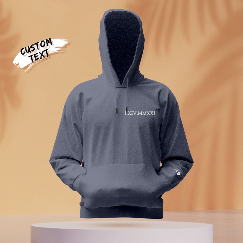 Custom Engraved Hooded Embroidery Round Neck Roman Numeral Date Couple Gifts