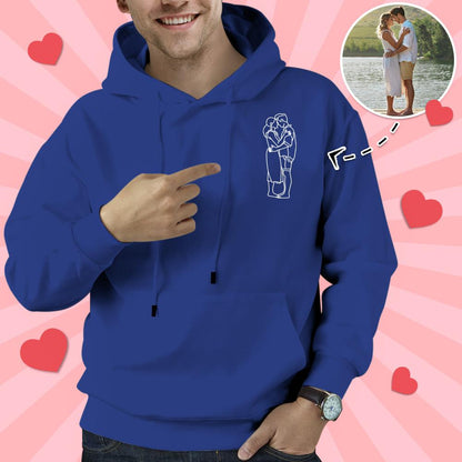 Custom Embroidered Hoodies Portrait From Photo Outline Photo Sweatshirt Gift for Men