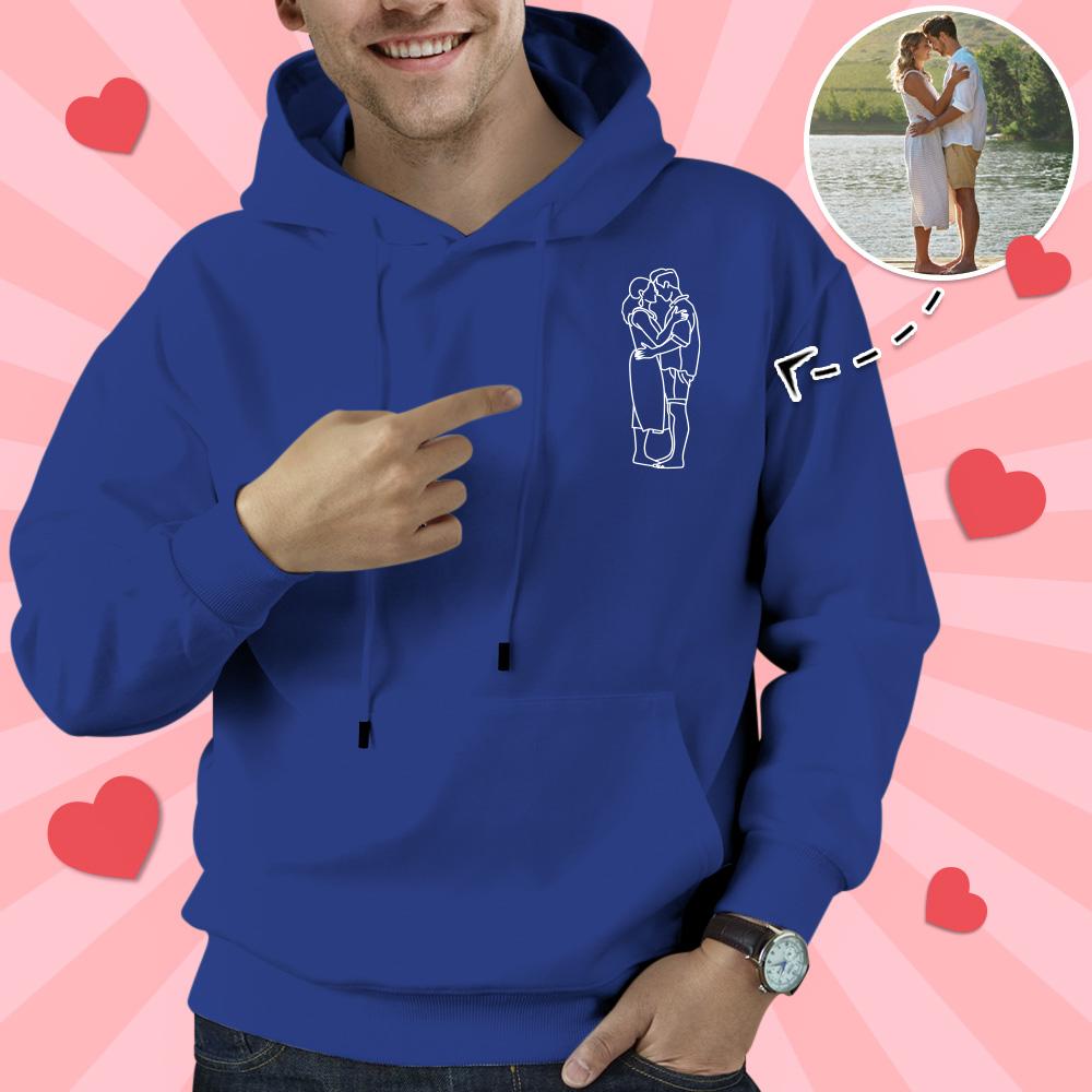 Custom Embroidered Hoodies Portrait From Photo Outline Photo Sweatshirt Gift for Men