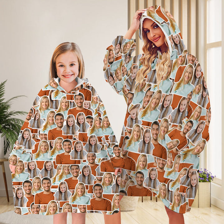 Personalised Photo Blanket Hoodie Unisex Oversized Blanket Sweatshirt for Adult Kids