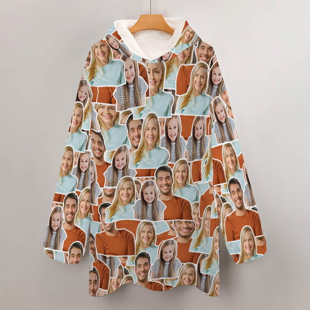 Personalised Photo Blanket Hoodie Unisex Oversized Blanket Sweatshirt for Adult Kids