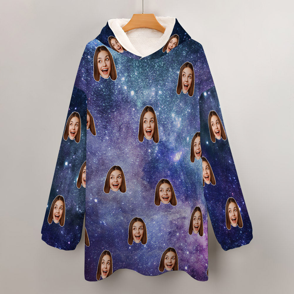Personalised Blanket Hoodie Unisex Oversized Starry Sky Blanket Sweatshirt for Adult Kids