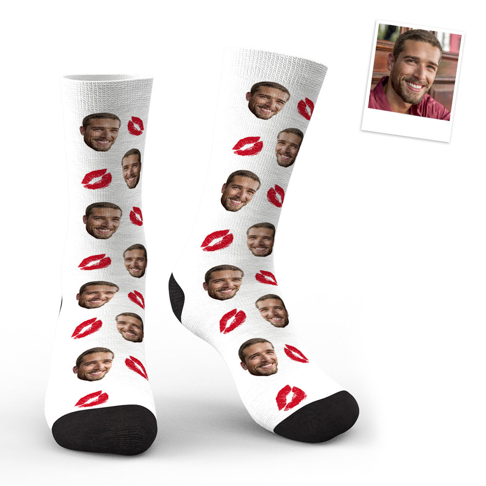 Custom Face Red Lips Kiss Socks