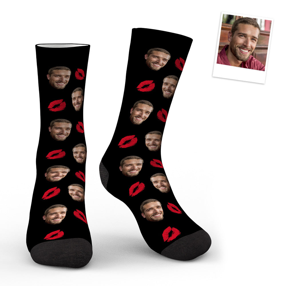Custom Face Red Lips Kiss Socks