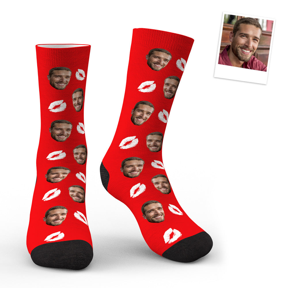Custom Face Red Lips Kiss Socks