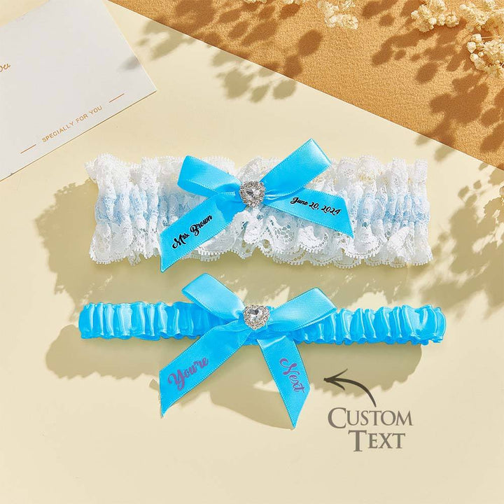 Personalized Bridal Garter Set With White Lace You're Next Bridal Garter Set Gift for Bride