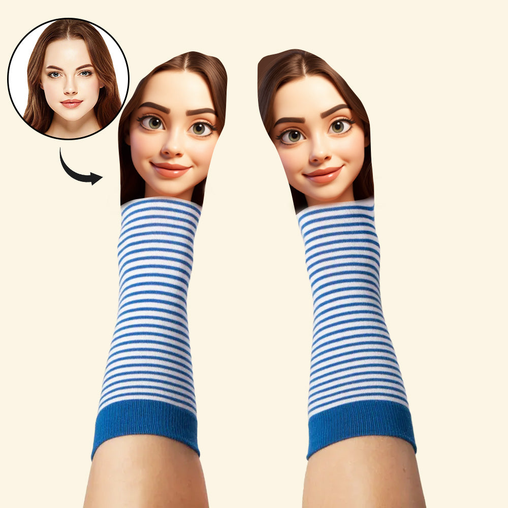 Custom Face Funny Socks Cartoon Style Photo Gifts for Him Her