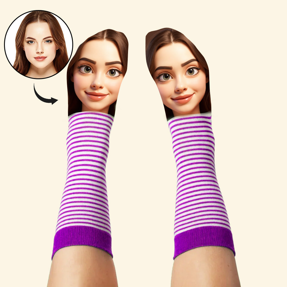 Custom Face Funny Socks Cartoon Style Photo Gifts for Him Her
