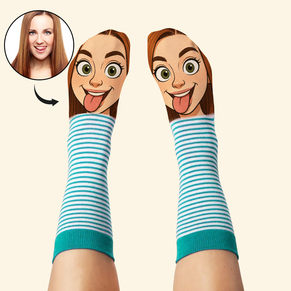 Custom Face Funny Socks Cartoon Style Photo Gifts for Him Her