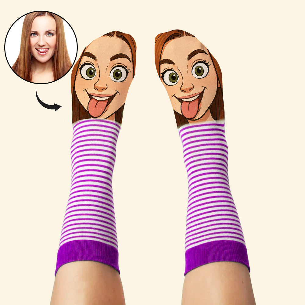 Custom Face Funny Socks Cartoon Style Photo Gifts for Him Her