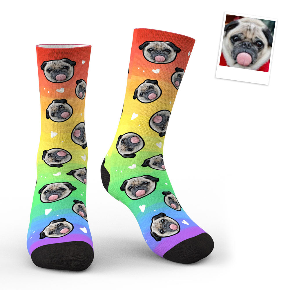 Custom Face Rainbow Print Socks Online Preview