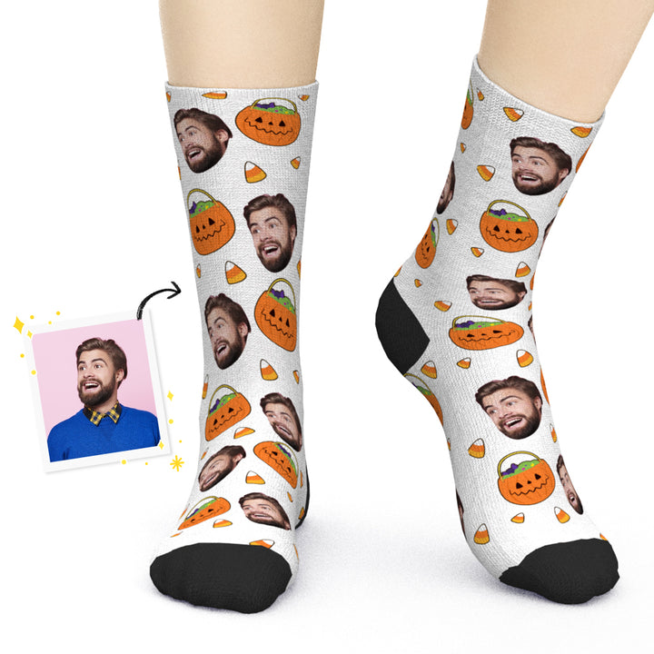Custom Face Socks Halloween Candy Corn and Pumpkins Socks Gifts