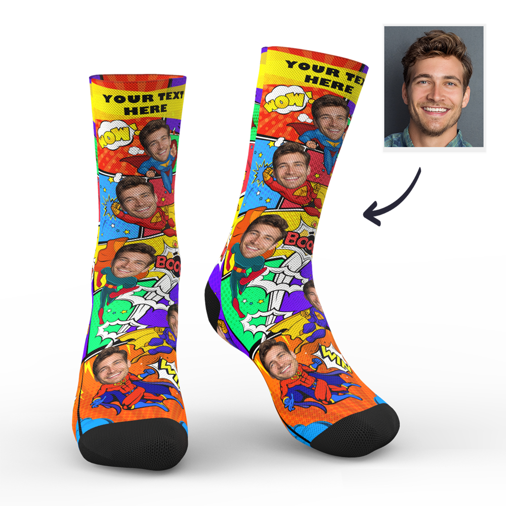 Custom Photo Socks Comic - Put Any Face and Text On The Socks