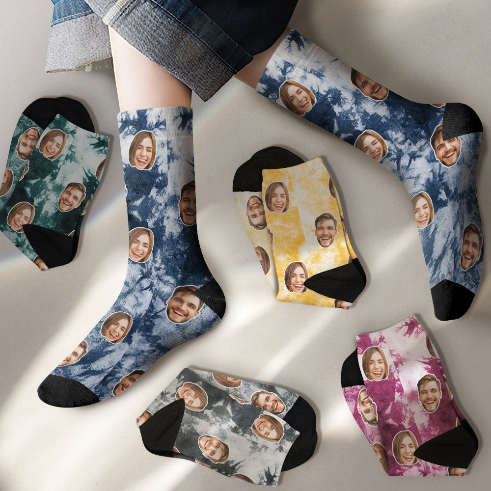 Custom Photo Face Socks Tie Dye Creative Gifts