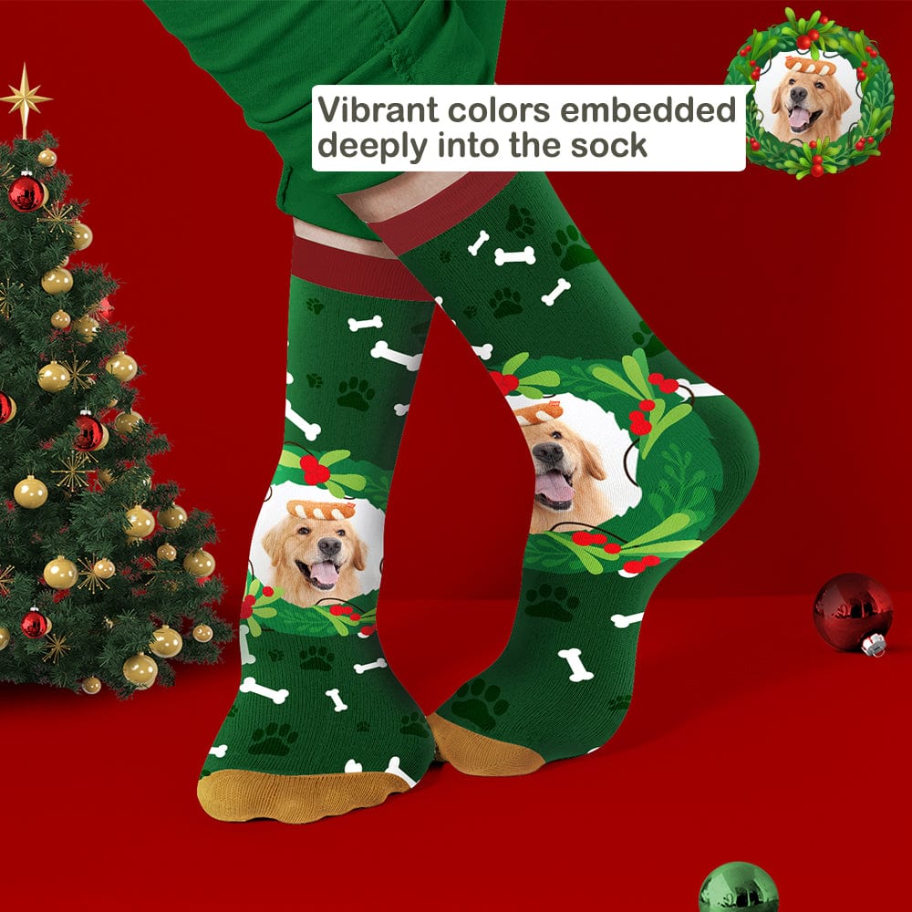 Custom Photo Socks With Mistletoe and Bone Christmas Gifts for Pet Lovers