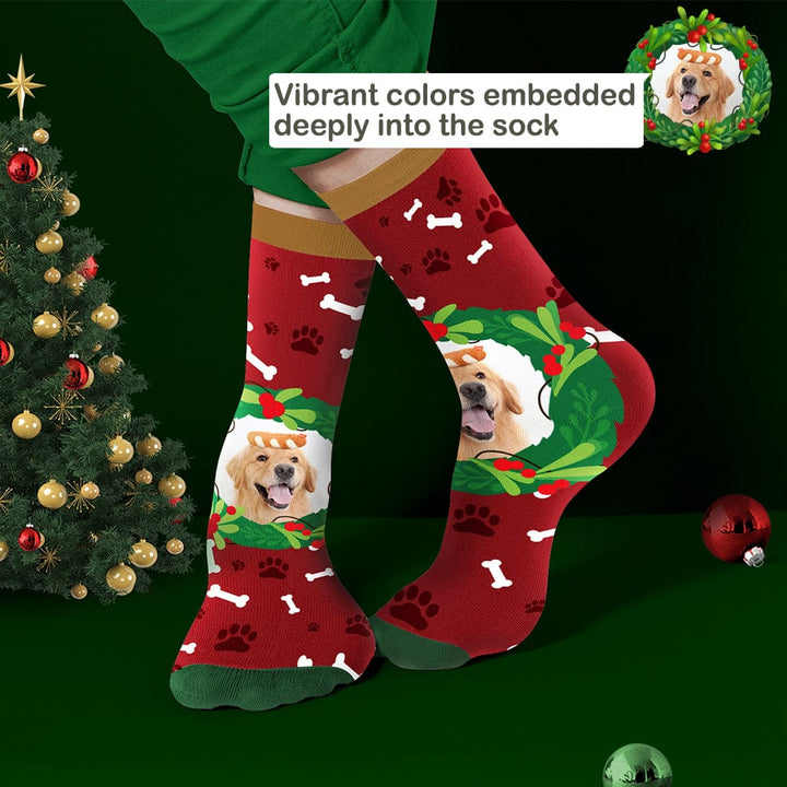 Custom Photo Socks With Mistletoe and Bone Christmas Gifts for Pet Lovers