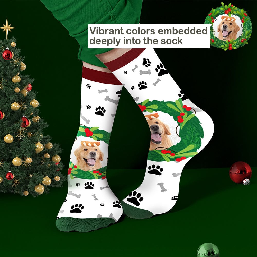 Custom Photo Socks With Mistletoe and Bone Christmas Gifts for Pet Lovers