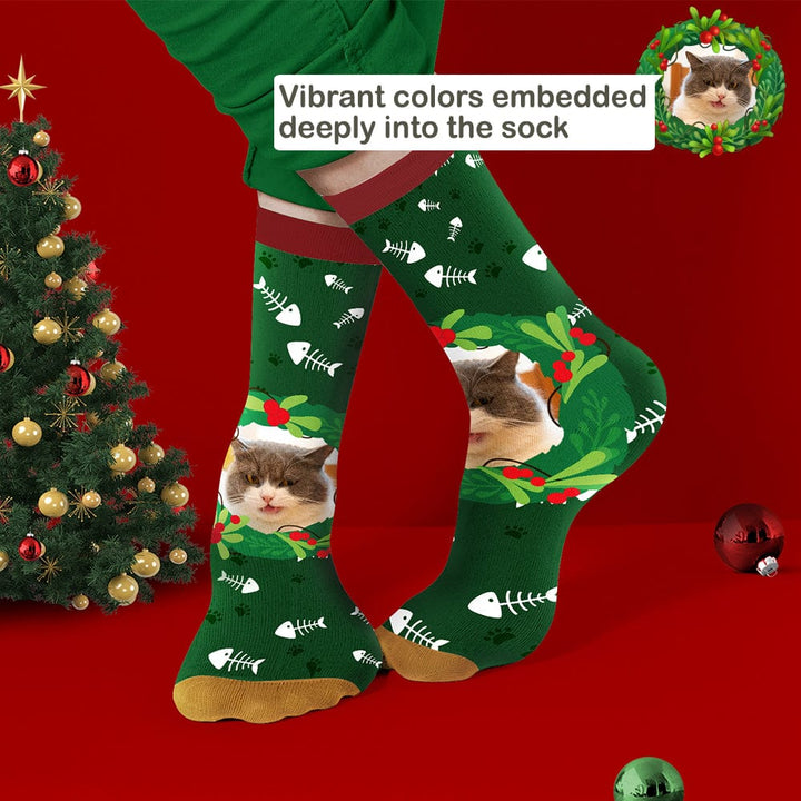 Custom Socks With Mistletoe and Fishbone Socks Christmas Gifts for Her