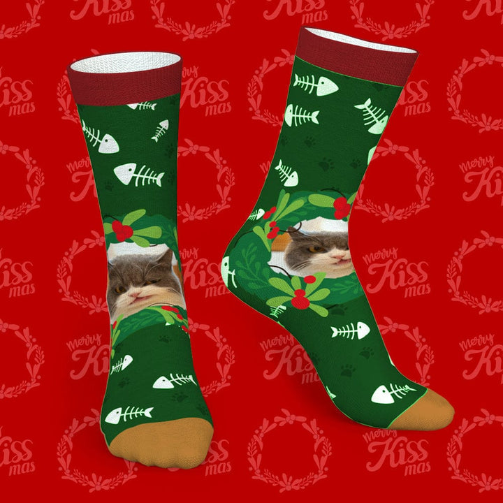Custom Socks With Mistletoe and Fishbone Socks Christmas Gifts for Her