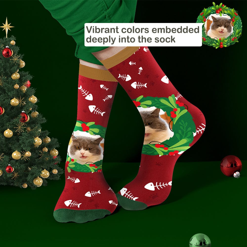 Custom Socks With Mistletoe and Fishbone Socks Christmas Gifts for Her