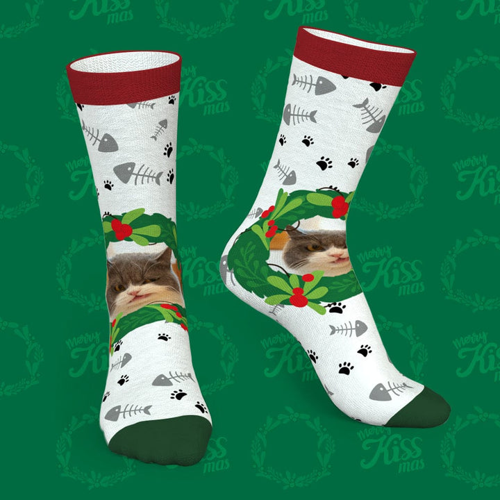 Custom Socks With Mistletoe and Fishbone Socks Christmas Gifts for Her