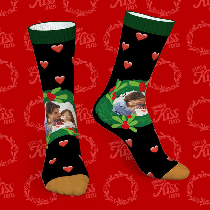 Custom Socks With Mistletoe and Heart Christmas Gifts for Family