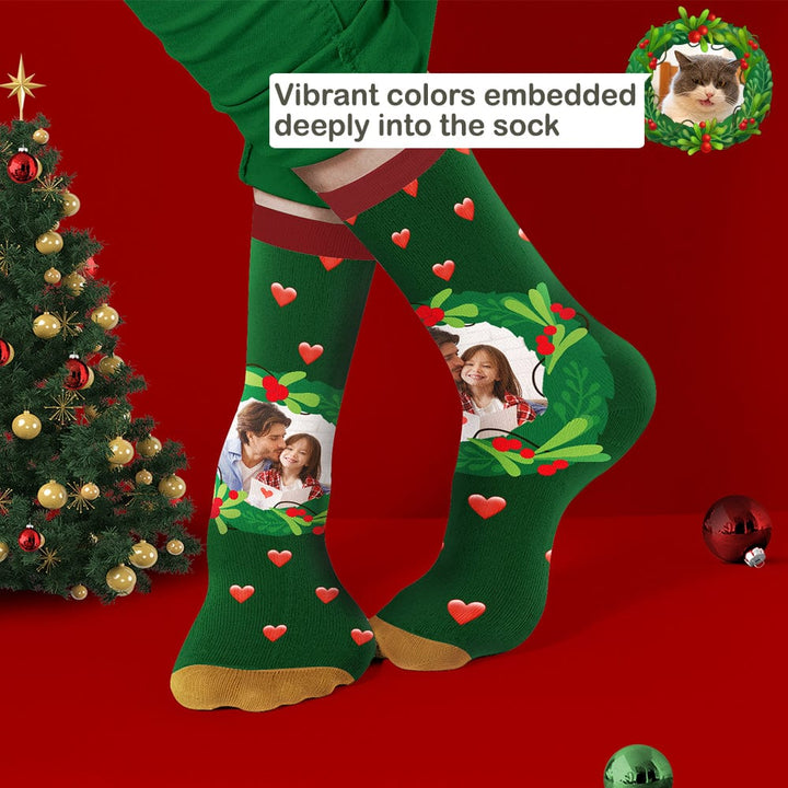 Custom Socks With Mistletoe and Heart Christmas Gifts for Family