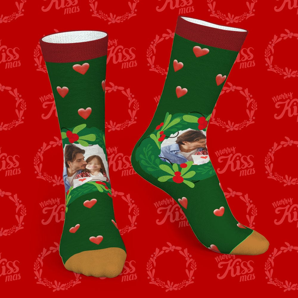 Custom Socks With Mistletoe and Heart Christmas Gifts for Family