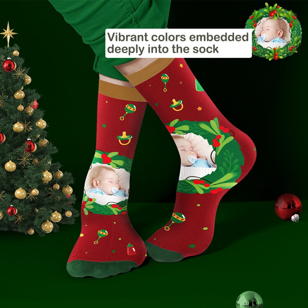 Personalized Photo Socks Christmas Mistletoe and Feeding Bottle Socks Gifts for Family