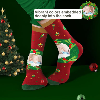 Personalized Photo Socks Christmas Mistletoe and Feeding Bottle Socks Gifts for Family