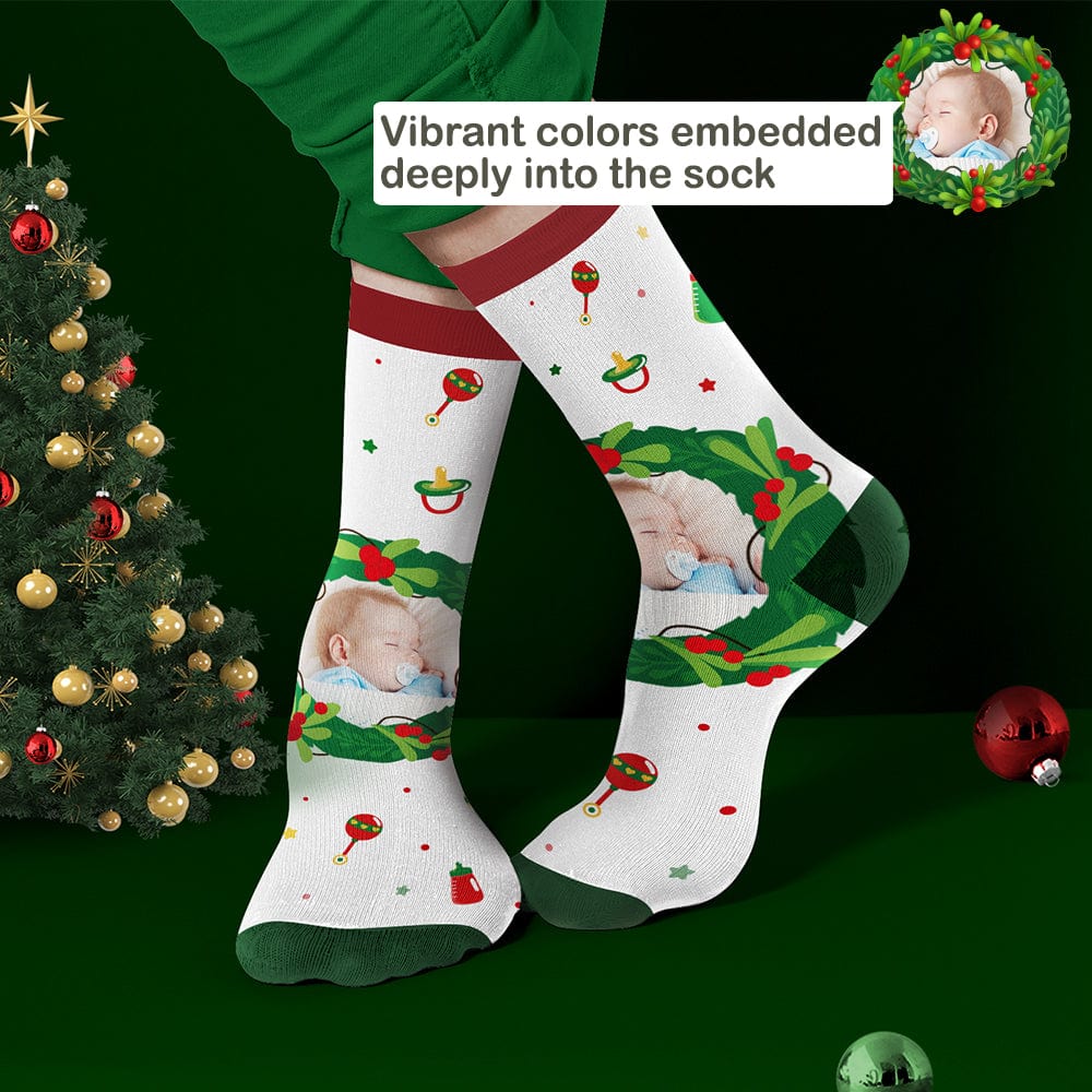 Personalized Photo Socks Christmas Mistletoe and Feeding Bottle Socks Gifts for Family