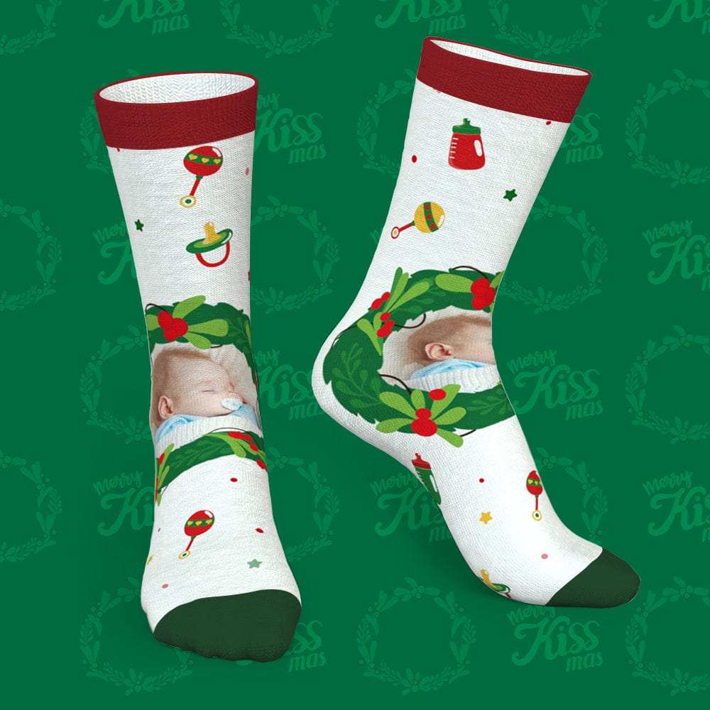Personalized Photo Socks Christmas Mistletoe and Feeding Bottle Socks Gifts for Family