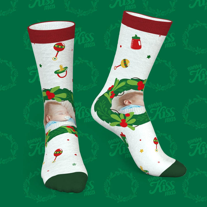 Personalized Photo Socks Christmas Mistletoe and Feeding Bottle Socks Gifts for Family