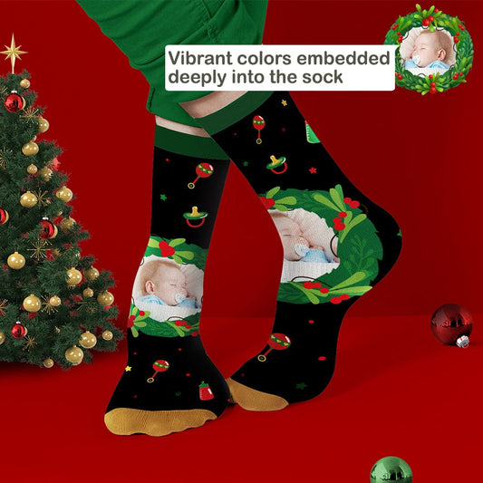Personalized Photo Socks Christmas Mistletoe and Feeding Bottle Socks Gifts for Family