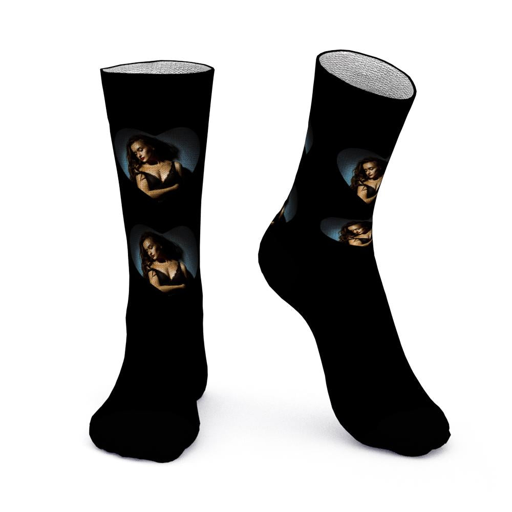 Custom Face Photo Engraving Socks Set Love Heart Valentine's Day