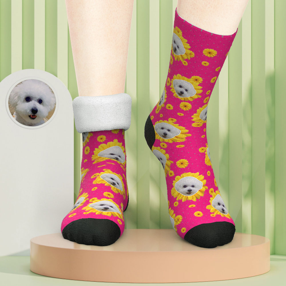 Custom Photo Thick Socks Little Daisy Colorful Pet Gifts