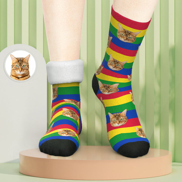 Custom Photo Thick Socks Rainbow Winter Pet Gifts