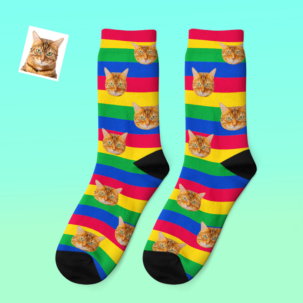 Custom Photo Thick Socks Rainbow Winter Pet Gifts