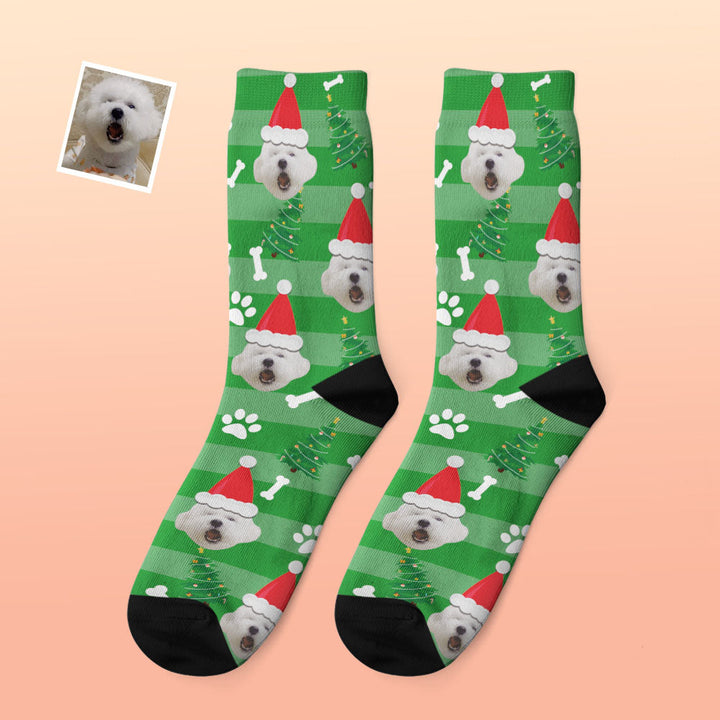 Custom Photo Thick Socks Santa Hat Christmas Pet Gifts