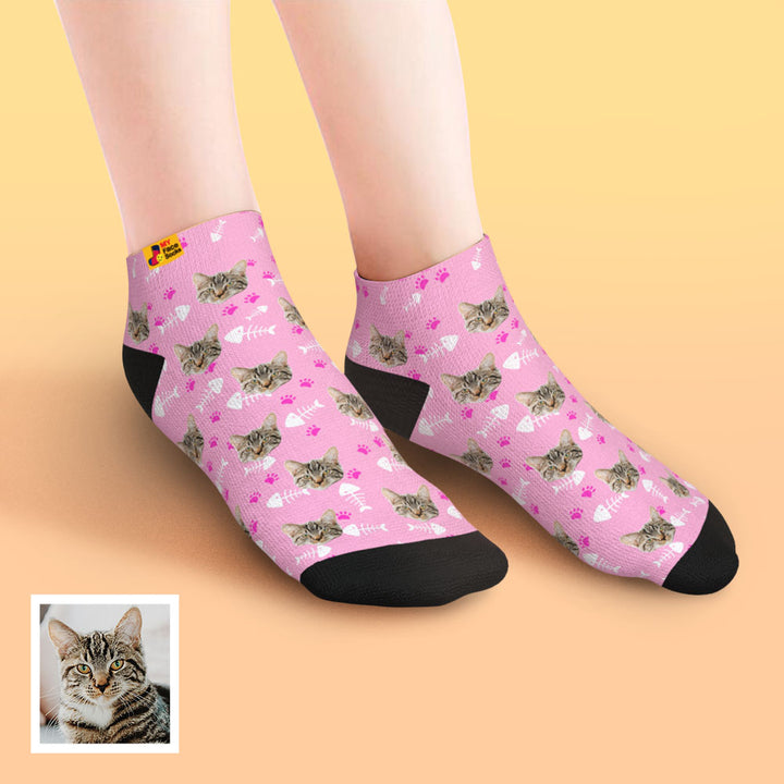 Custom Face Low Cut Ankle Socks with Cat Gift for Pet Lover