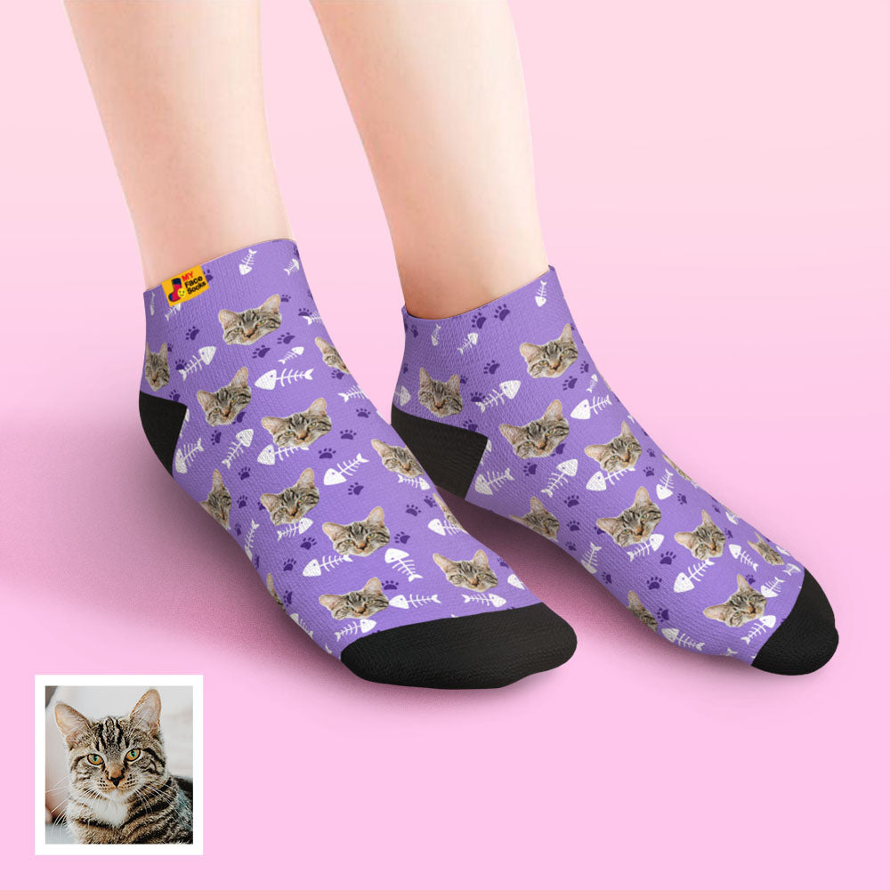 Custom Face Low Cut Ankle Socks with Cat Gift for Pet Lover