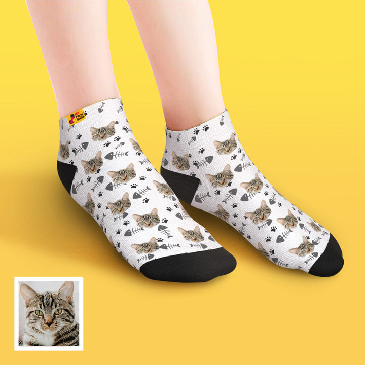 Custom Face Low Cut Ankle Socks with Cat Gift for Pet Lover