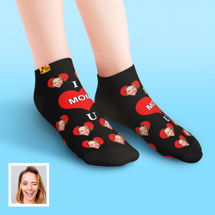 Custom Face Low Cut Ankle Socks – A Heartfelt "I Love U Mom" Gift for Every Occasion