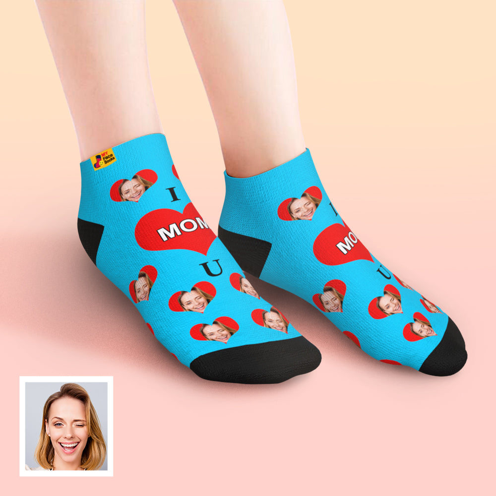 Custom Face Low Cut Ankle Socks – A Heartfelt "I Love U Mom" Gift for Every Occasion