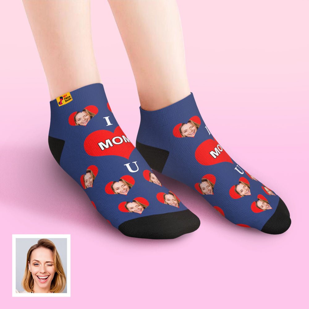 Custom Face Low Cut Ankle Socks – A Heartfelt "I Love U Mom" Gift for Every Occasion