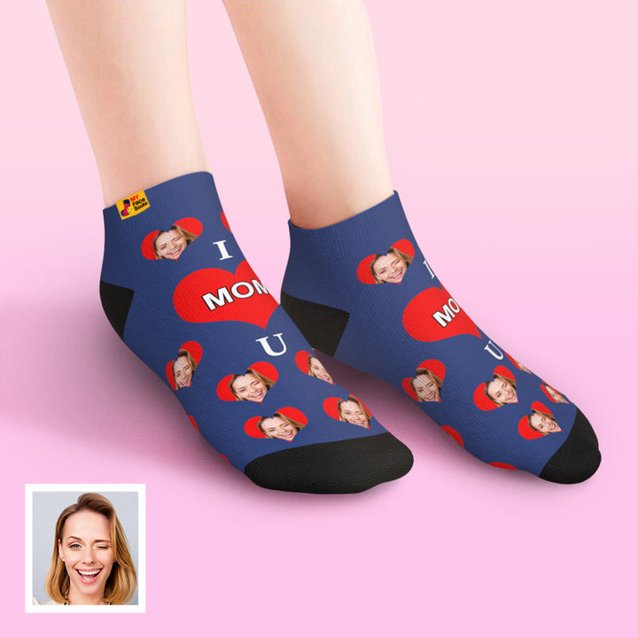 Custom Face Low Cut Ankle Socks – A Heartfelt "I Love U Mom" Gift for Every Occasion