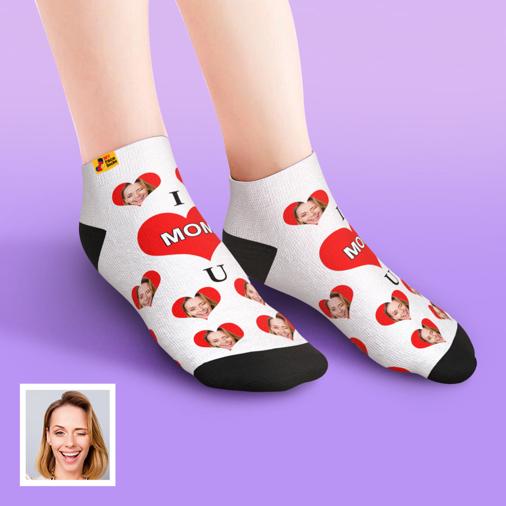 Custom Face Low Cut Ankle Socks – A Heartfelt "I Love U Mom" Gift for Every Occasion