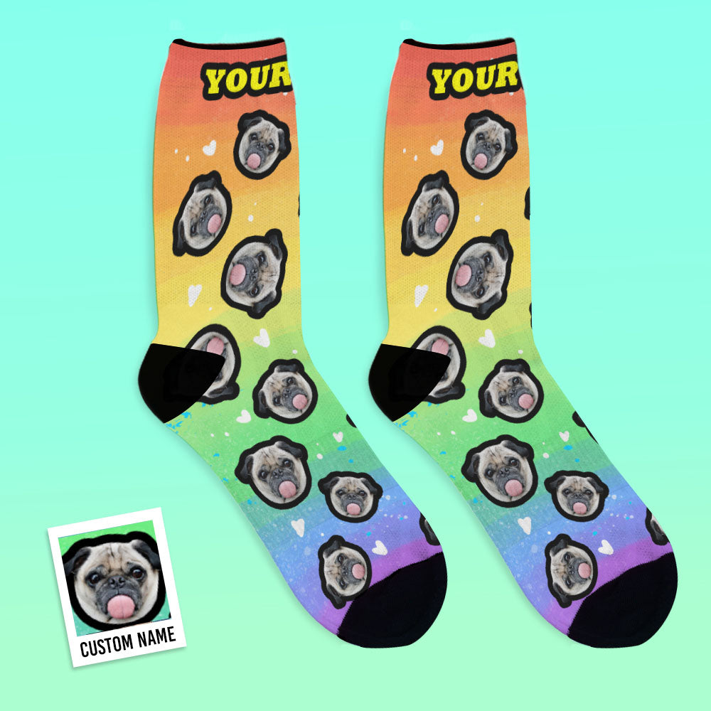 Custom Face Rainbow Print Socks Online Preview