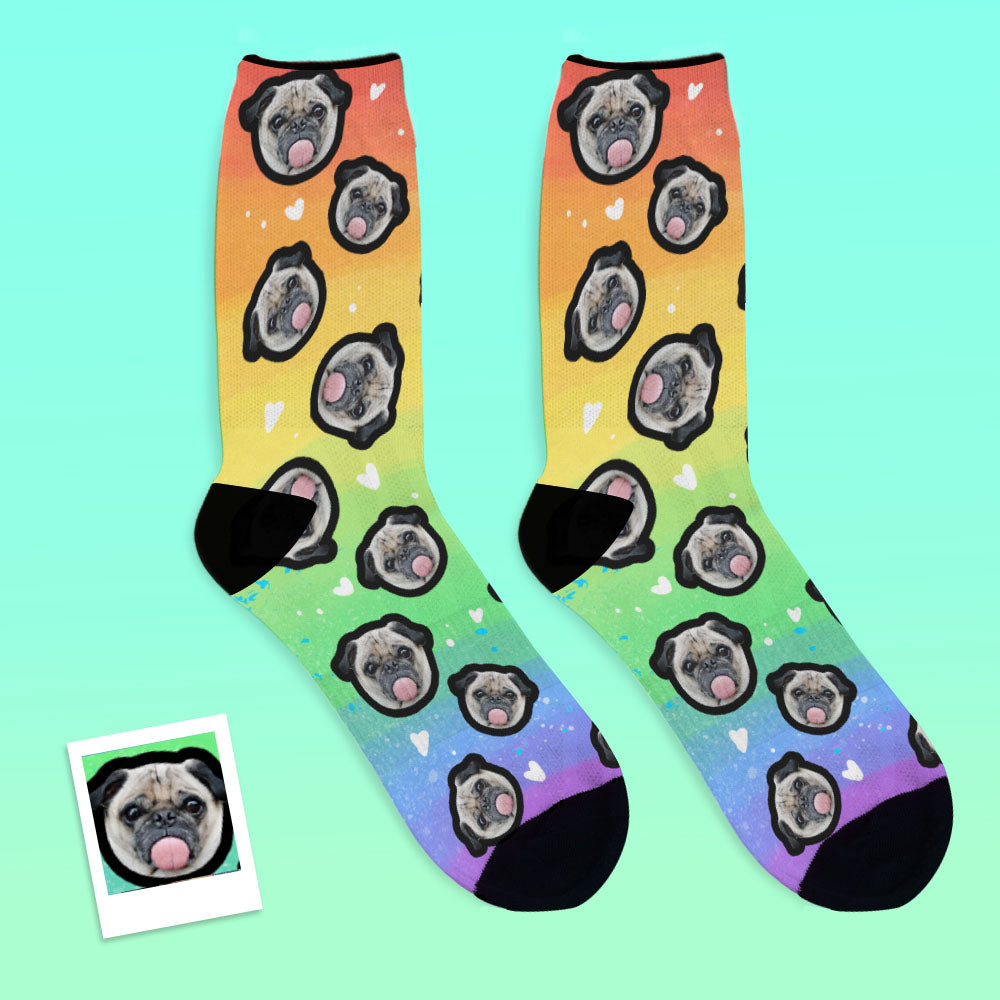 Custom Face Rainbow Print Socks Online Preview
