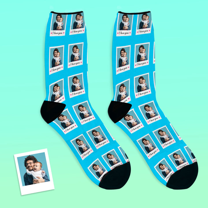 Online Preview Custom I Love You Polaroid Socks